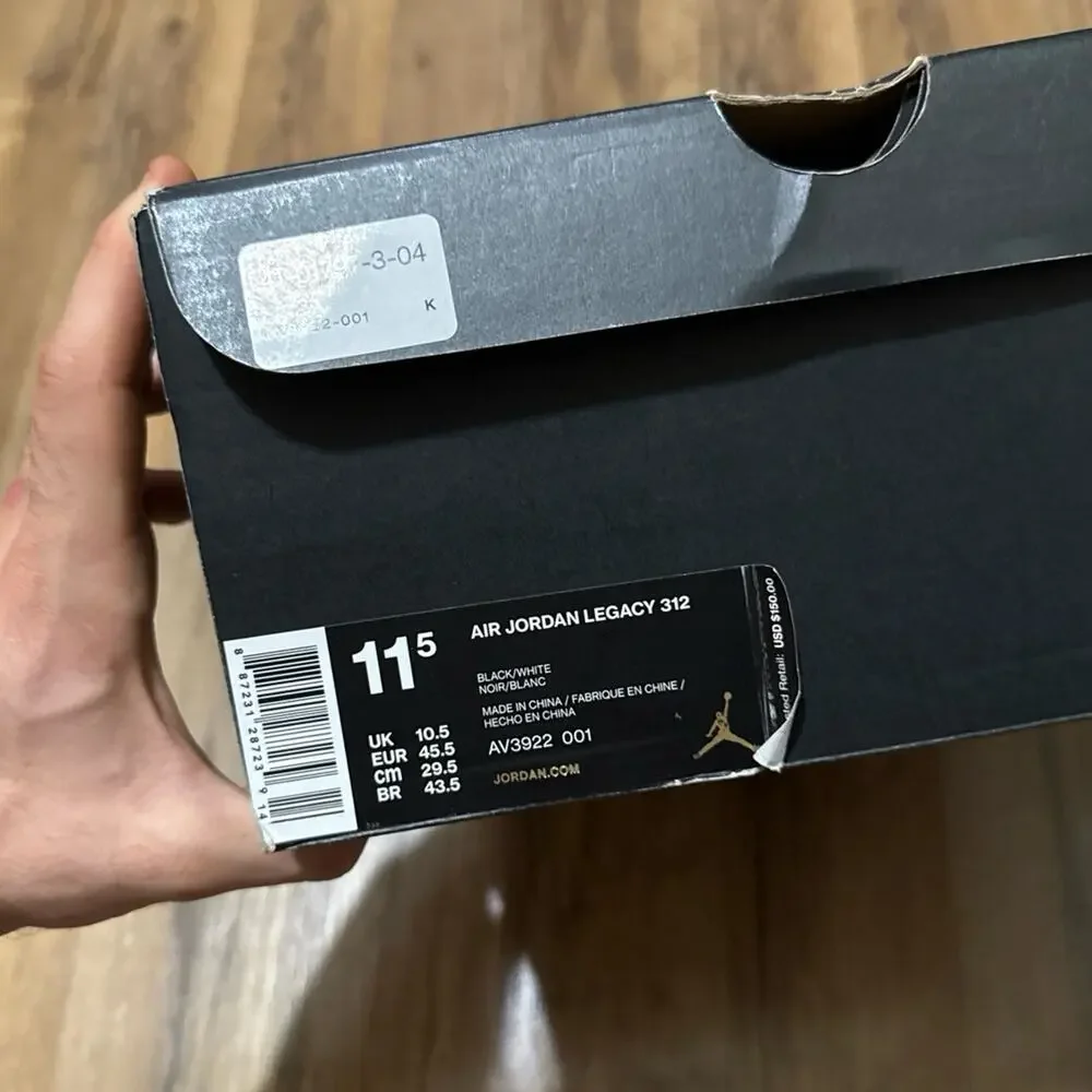 Air Jordan Legacy 312 Black White Cement AV3922-001 Size 11.5